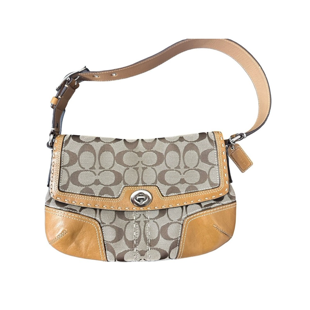 Coach Vintage Y2K Signature Brown Canvas & Leather Flap Turn-loch Shoulder Bag